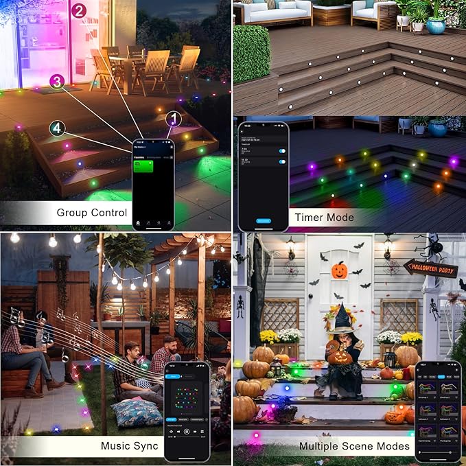 Recessed Step Lights RGBW+IC Led Lights Outdoor Waterproof IP67 1.22 Deck Lighting Wi-Fi Deck Stair Light DC12V Low Voltage Music Sync 20 Pack