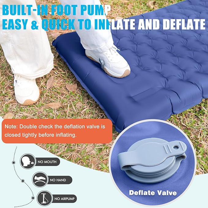 Inflatable Camping Sleeping Pad with Pillow Extra Thickness 4 Inch Sleeping Mat with Built-in Pump Compact &amp Ultralight Camping Air Mattress for Backpacking Hiking Tent Traveling