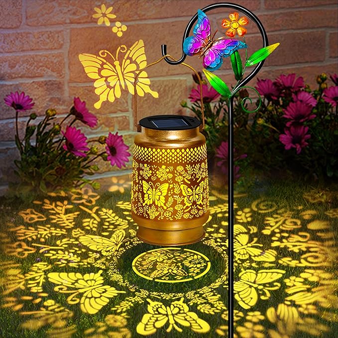 Butterfly Solar Lanterns Outdoor WaterproofGarden Decor Gifts for Women Mom GrandmaHanging Solar Lights with Sheep Hook for Yard Patio Pathway Porch