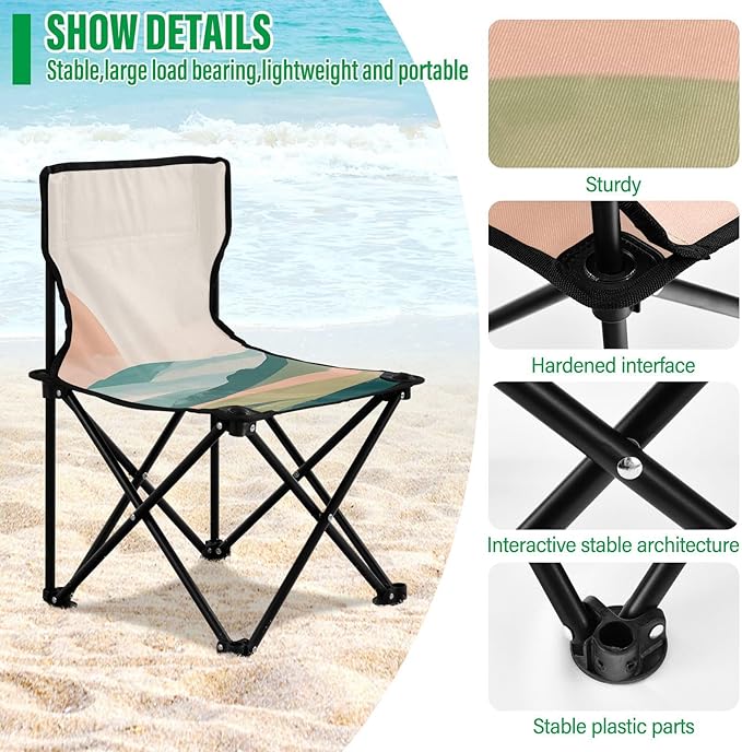 Mountains Portable Camping Chairs Folding Chair - Durable Oxford Fabric Lightweight Iron Frame Easy Fold Design - Ideal for Outdoor Activities Camping Fishing and Travel
