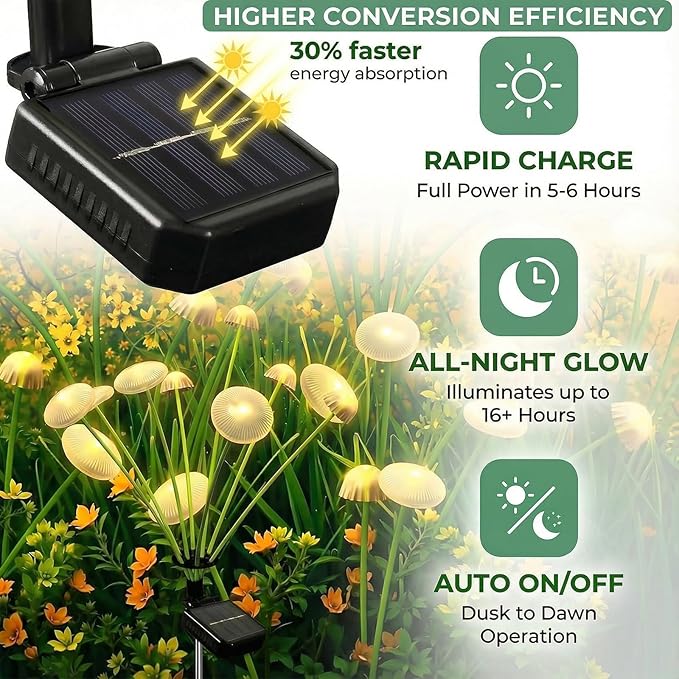 6 Pack 48LED Solar Garden Lights 8 Lighting Modes Swaying Mushroom Lights IP65 Waterproof Outdoor Decor for Garden Yard Patio Pathway &amp Gifts for Women Grandma (Warm White)