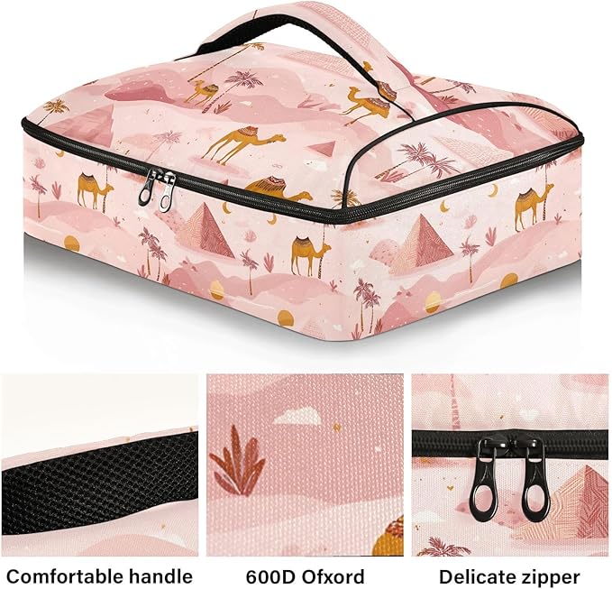Casserole Carrier CamelsInsulated Casserole Carrier for Hot or Cold Food Thermal Lunch Tote for Potluck Parties Picnic Beach Fits 9 x 13 Inches Baking Dish