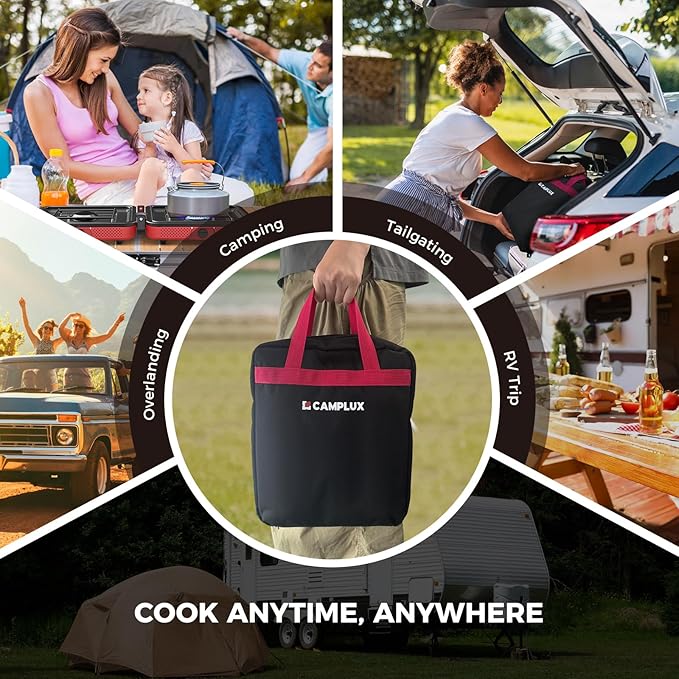 CAMPLUX FoldGo 2 Burner Portable Camping Stove 17200 BTU Foldable Propane Stove for Outdoor Cooking with Carry Bag Portable Gas Stove with 2 Adjustable Burners Red