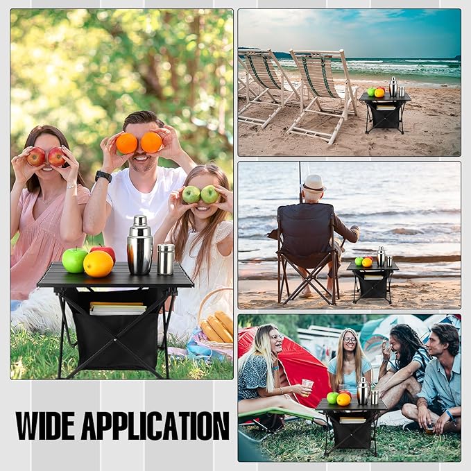 Tatuo 2 Pack Portable Camping Side Table with Storage Bag Lightweight Small Folding Beach Table for Sand Outdoor Aluminum Camping Tent Table Compact Picnic Table for BBQ Hiking Fishing Beach Travel