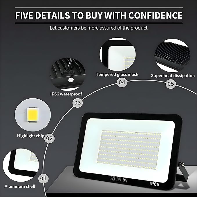 4Pack LED Flood Light Outdoor100W LED Work Light 11000lmwith 6FT US PlugIP66 Waterproof Exterior Security Lights6000K Daylight White Outside Floodlights Slim Design for Playground Yard