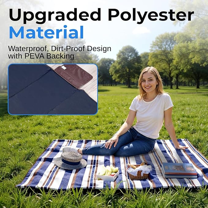 scuddles Extra Large Picnic Blanket – 80 x 80 Waterproof Outdoor Mat with Soft Dual-Layer Comfort Foldable Sand-Free Travel Rug for Beach Camping Lawn &amp Parks