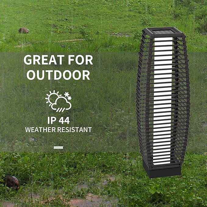Outsunny Solar Floor Lamp Outdoor Rattan Garden Lantern Pathway Light &amp Decorative Driveway Lighting with Auto On/Off LED Lights for Porch Yard Lawn Courtyard Deck Gray