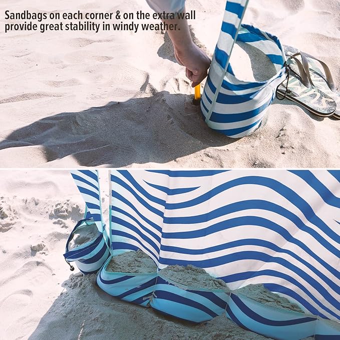 Qipi Beach Cabana - Easy to Set Up Canopy Waterproof Portable 6' x 6' Beach Shelter Included Side Wall Shade with UPF 50+ UV Protection Ultimate Sun Umbrella - for Kids Family &amp Friends