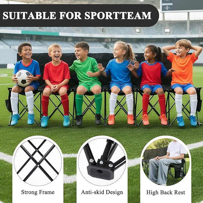 Soccer Bench for Team Folding Bench Seats 600D Oxford Portable Sideline Bench with Backrest &amp Carry Bag for Soccer Basketball Baseball Camping Picnic Events