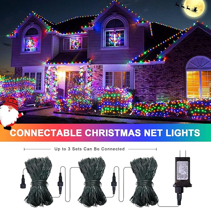 JMEXSUSS 360 LED 12ft x 5ft Christmas Net Lights Outdoor Connectable Bush Christmas Lights with Remote Waterproof Multicolor Christmas Lights Plug in for Bushes Shrubs Christmas Decorations