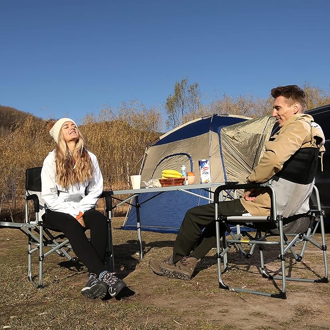 KingCamp Camping Chair Heavy Duty Folding Mesh Chair with Handle and Side Table 2 Pack