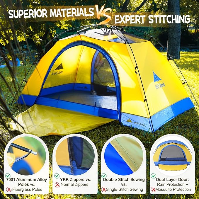 Tulip 2P Backpacking Tent – 3 Season Camping Tentwith Double Door Waterproof Windproof Lightweight Easy Set Up 3 Season 2 Person Tent Camping Hiking Beaches Picnic Mountaineering