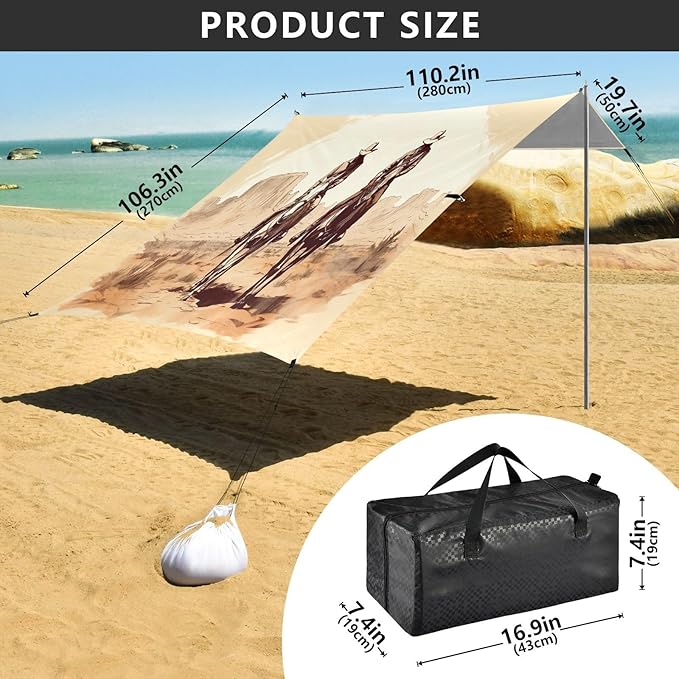 Western Cowboys Pattern Beach Tent Sun Shelter 9.2' x 10.5' Beach Canopy with 4 Sandbags 4 Stability Poles Sand Shovels - Tent Canopy for Beach Camping Fishing Picnics