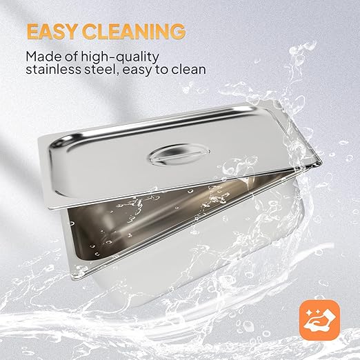 ROVSUN 2-Pack 1/2 Half Size Hotel Pan 4 Inch Deep Steam Table Pan with Lid Stainless Steel Anti Jam Pan for Party Home Commercial