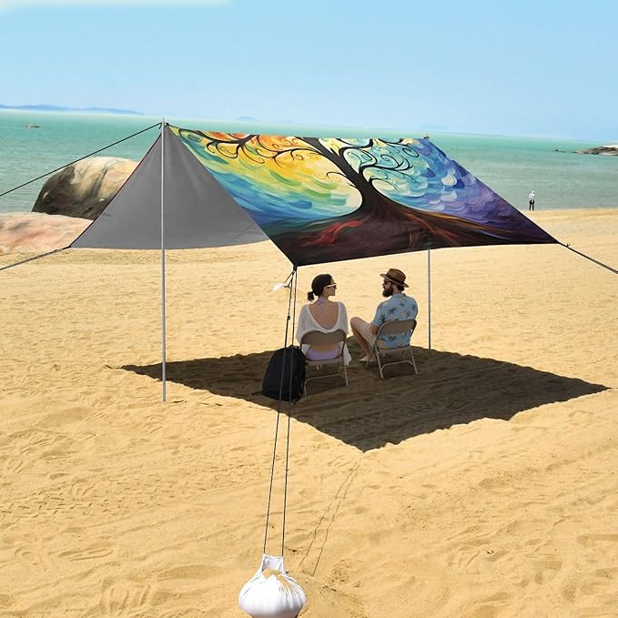 Colorful Tree Life Oil PaintingCamping Sun Shelters 9.2 x 10.5 FT Beach Canopy Tent Sun Shade with Carrying Bag for Camping Trips Fishing Backyard Fun or Picnics 21341443