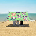 Cartoon French Bulldog Green Camping Sun Shelter Beach Tent Portable Beach Sun Shade Outdoor Canopy for Camping Trips Fishing Picnic