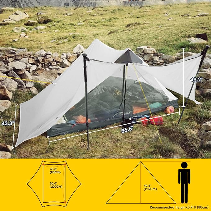 LANSHAN Ultralight Tent 3-Season Backpacking Tent for 1-Person or 2-Person Camping Trekking Kayaking Climbing Hiking