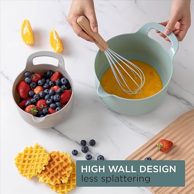 COOK WITH COLOR Nesting Plastic Mixing Bowl Set with Pour Spouts and Handles Ombre Mint 4 Piece Non-Slip