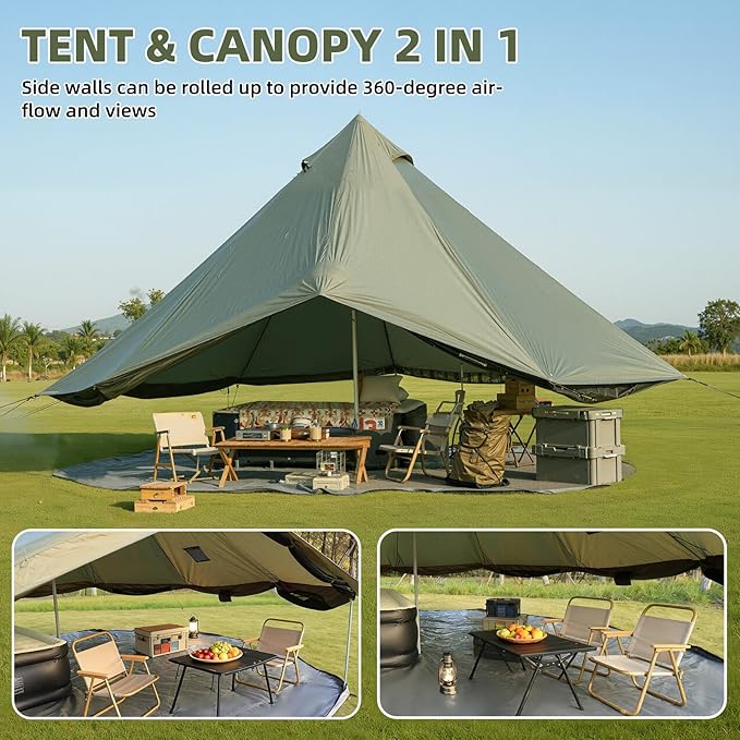 YOLENY Bell Tent Yurt Tent 4/6/8/10 Person 4 Season Waterproof Glamping Tents w/Stove Jack for Family Camping Outdoor Party Glamping Tents for Camping - 10/13.1/16.4FT