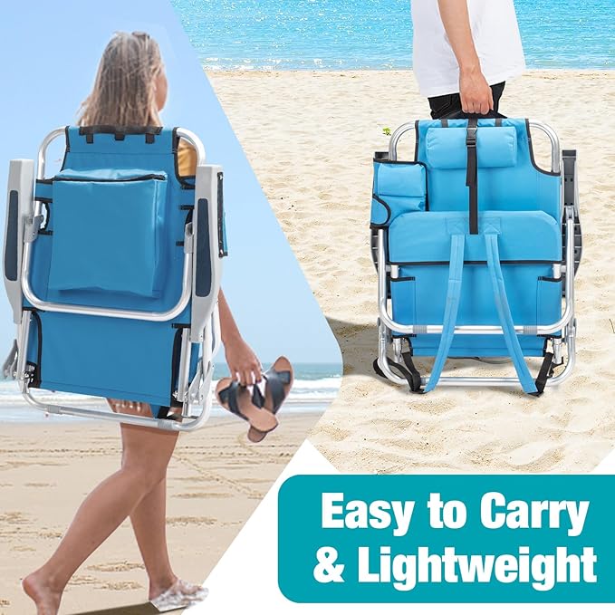 Folding Beach Chair Oxford Cloth Beach/Outdoor Picnic Camping Game Adjustable Lightweight Space Saving Blue