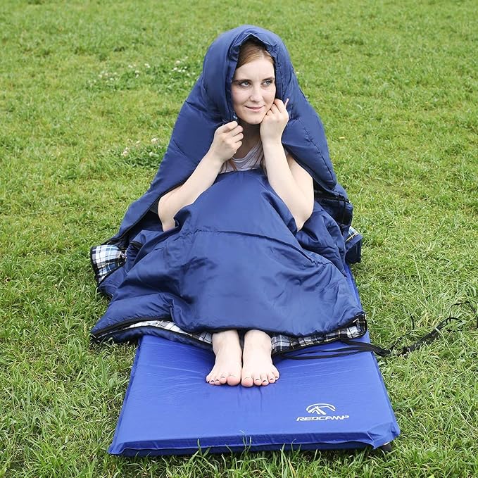 REDCAMP Flannel Sleeping Bag for Adults Comfortable Cotton Sleeping Bags for Camping with Detachable Hood Red/Grey/Blue/Black
