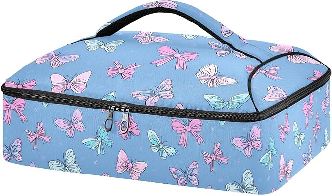 Casserole Carrier Grace Butterflies and BowInsulated Casserole Carrier for Hot or Cold Food Thermal Lunch Tote for Potluck Parties Picnic Beach Fits 9 x 13 Inches Baking Dish