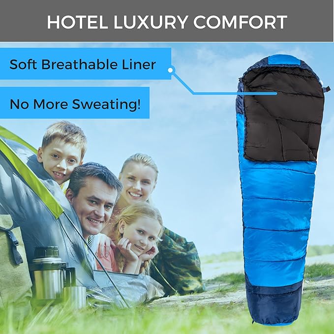 Viking Trek 350x Lightweight Adult Sleeping Bag – Warm &amp Breathable Compact Camping Gear for Hiking and Backpacking - Camping Essentials - Includes 100% Waterproof Stuff Sack
