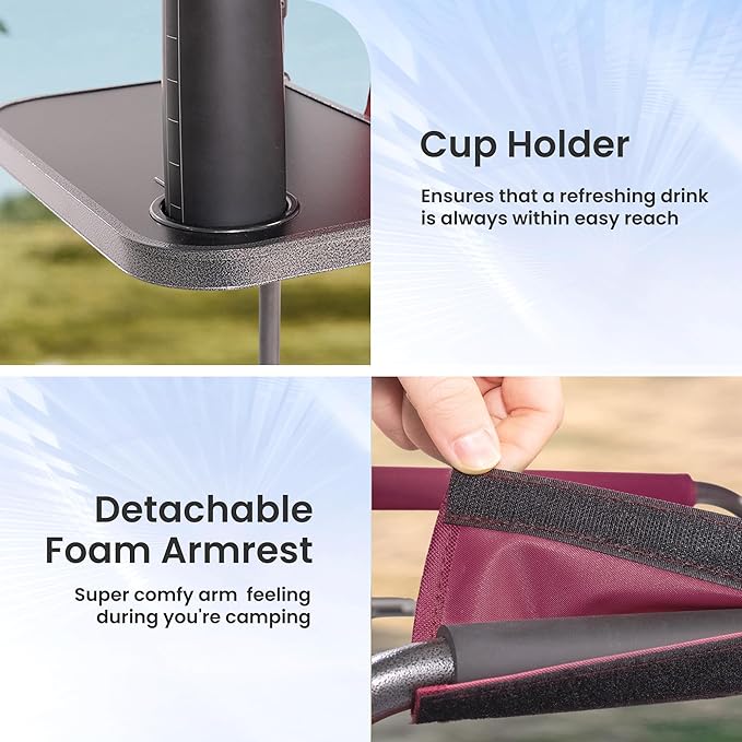 Director Camping Chair - 400lbs Heavy Duty with Cooler Bag &amp Foldable Side Tray Portable Outdoor Lawn Chair for Backyard/Fishing/Beach (Wine Red)