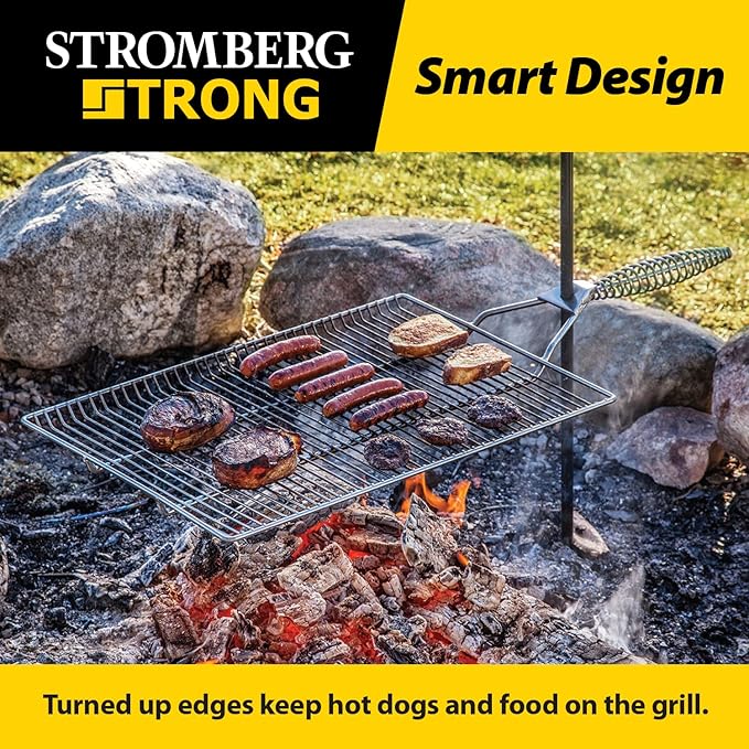 Stromberg Carlson Campfire Grill Grate – Stake &amp Grill for Outdoor Cooking with Nylon Bag Fire Pit Accessories Campfire Cooking Equipment Portable Equipment RV Use - 36 Long Stake 15x22