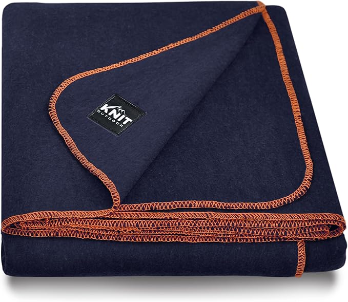 Large Military Wool Blanket - Warm &amp Thick Emergency Survival Blanket Great for Camping Outdoors Sports Events Picnics 4.5 lbs 64 x 88 (Navy)