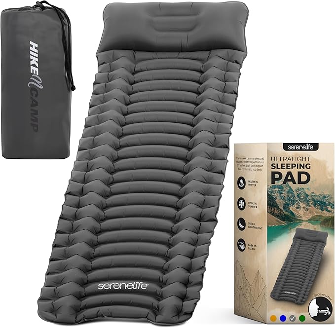 SereneLife Lightweight &amp Compact Camping Gear – Sleeping Pads &amp Bags with Built-in Pillows for Outdoor Comfort Waterproof &amp Tear-Resistant Design Perfect for Hiking Backpacking Couples
