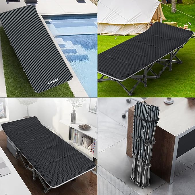 ATORPOK Camping Cot for Adults with Cushion Comfortable Tent Folding Cot for Sleeping Lightweight Folding Bed with Carry Bag Supports 450 lbs