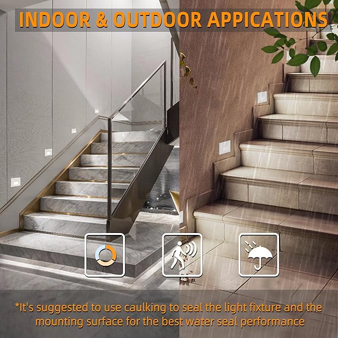 8 Pack Motion Sensor Stair Lights Indoor OutdoorDimmable Motion Activated Step Lamp 3000K/4000K/6000KHardwired 120V 4W IP65 Waterproof Outside Stairway LightLed Staircase Lights- White