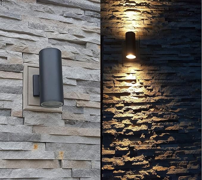 Outdoor Wall Light Exterior Lighting with Dusk to Dawn Sensor - 2 Light Bulbs Included Aluminum Waterproof Wall Mount Cylinder Design - Up Down Light Fixture for Porch Backyard and Patio