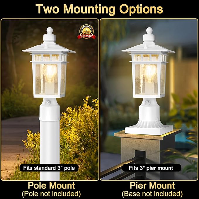 Dusk to Dawn Outdoor Post Lights Waterproof Lamp Post Light Fixture Aluminum Lamp Posts Outdoor Lighting Pole Lantern for Outside Yard Patio Pathway Garden Deck Hard Wired (1 Pack White)
