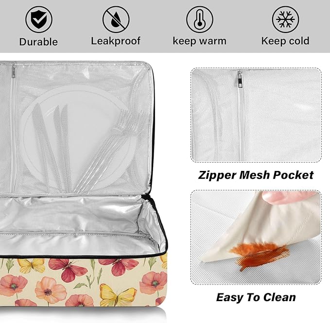 Casserole Carrier Pattern Watercolor ButterfliesInsulated Casserole Carrier for Hot or Cold Food Thermal Lunch Tote for Potluck Parties Picnic Beach Fits 9 x 13 Inches Baking Dish