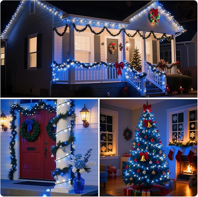 XTF2015 Christmas String Lights 105ft 300 LED Christmas Lights 8 Modes Memory Function &amp Timer- UL Certified - Outdoor Indoor Christma s Fairy Lights for Tree Garden Party Wedding(Blue + White