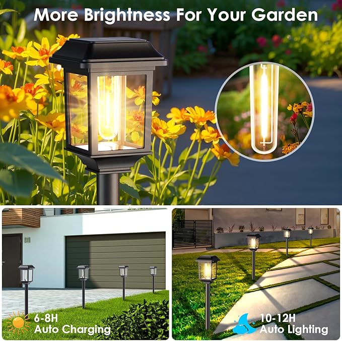 Mancra Solar Outdoor Lights Waterproof 8 Pack Metal Glass Solar Pathway Lights Outdoor Lighting Garden Decor for Landscape Path Yard Patio Driveway (Warm White)