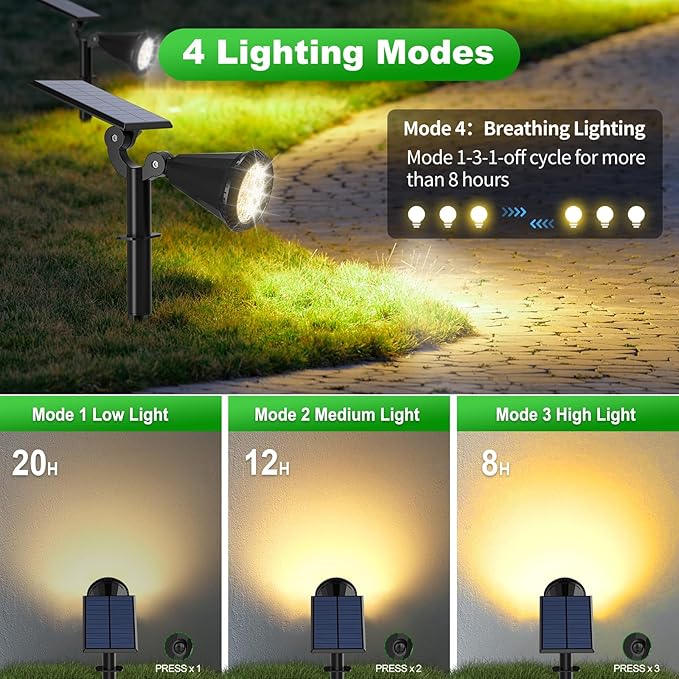 Solar Spot Lights Outdoor Waterproof 180° Adjustable Solar Powered Landscape Lights for Yard 4 Lighting Modes Solar Spotlights for Pathway Garden Outside Wall Pool Porch (6 Pack Warm White)