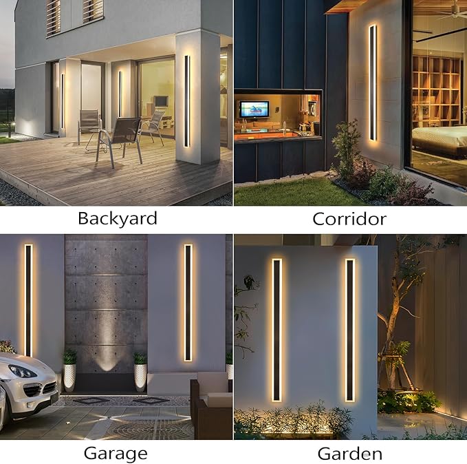 2 Pack 47 Inch Long Outdoor Wall Lights 3000K Black Exterior Light Fixtures Wall Mount Modern Porch Lights Wall Sconce Long LED Modern Outdoor Exterior for House Front Door