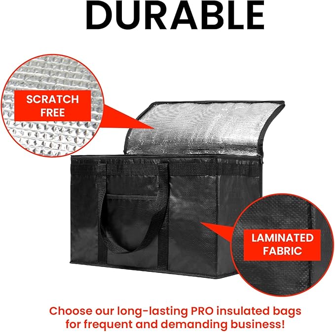 NZ home Insulated Bags for Food Delivery (2XL PRO) Grocery Shopping Cooler Bag Pizza Delivery Hot &amp Cold Catering Tote Reusable Foldable &amp Heavy Duty (2 Pack Black)