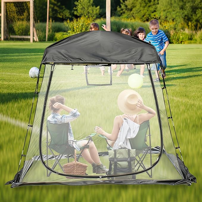 2-4 Person PVC Sports Tent Clear Sun Shelter with Ventilation Window Removable Top Cover 540° View Waterproof Screen Room for Outdoor Activities Sport Event Camping Fishing 6.56×4.76×6.23 FT (L×W×H)