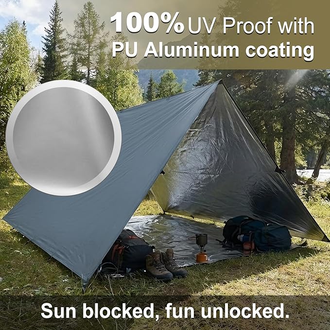 Sky Protection: LYN Lightweight Emergency Camping Tarp/Hammock Rain Fly-WaterproofRipstop FabricAnti-UV Shelter for Hiking Camping and Outdoor Adventure