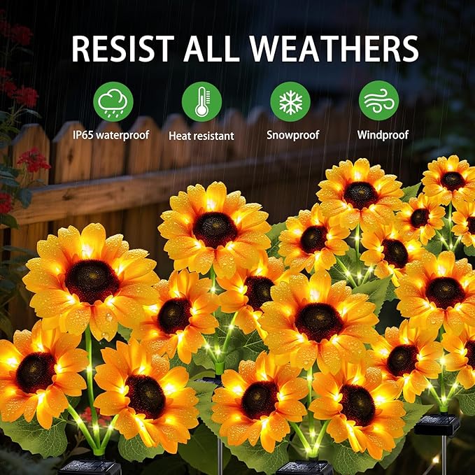 Solar Garden Lights Outdoor 3 Pack Sunflower Lights with 9 Large Sunflower Waterproof Garden Decor Birthday Gifts for Mom Grandma Decorative Solar Flowers for Pathway Patio Yard Fall Decorations