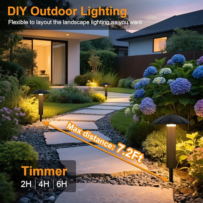 6-Pack Low Voltage Pathway Lights Kit: 24V Plug-in Landscape Lighting kit with Remote/Dusk to Dawn 3W 3000K IP65 - All-in-One Set Easy DIY Install