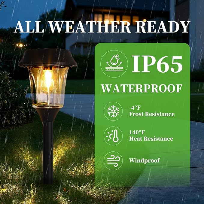 Solar Pathway Lights Outdoor 4 Pack Stainless Steel &amp Glass Solar Garden Lights Auto Dusk to Dawn IP65 Waterproof LED Path Lights for Yard Lawn Walkway Driveway