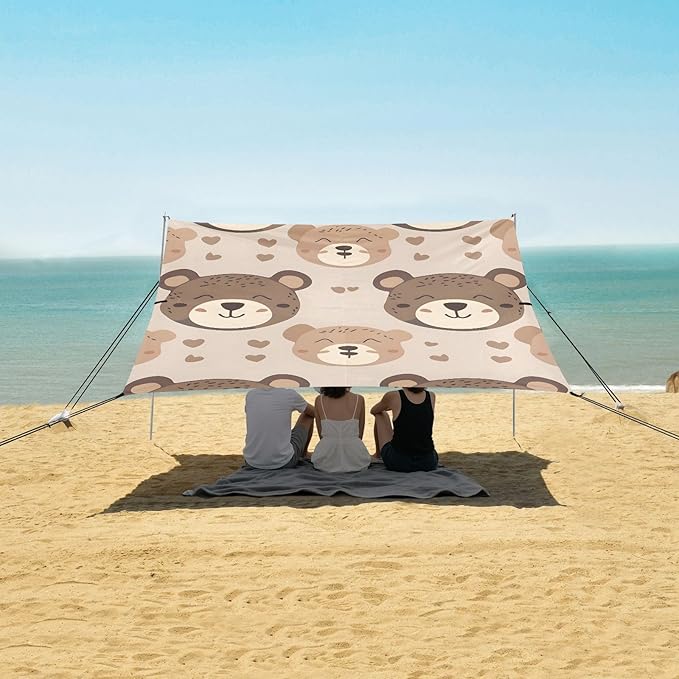 Cute Little Bear Camping Sun Shelter Beach Tent Portable Beach Sun Shade Outdoor Canopy for Camping Trips Fishing Picnic