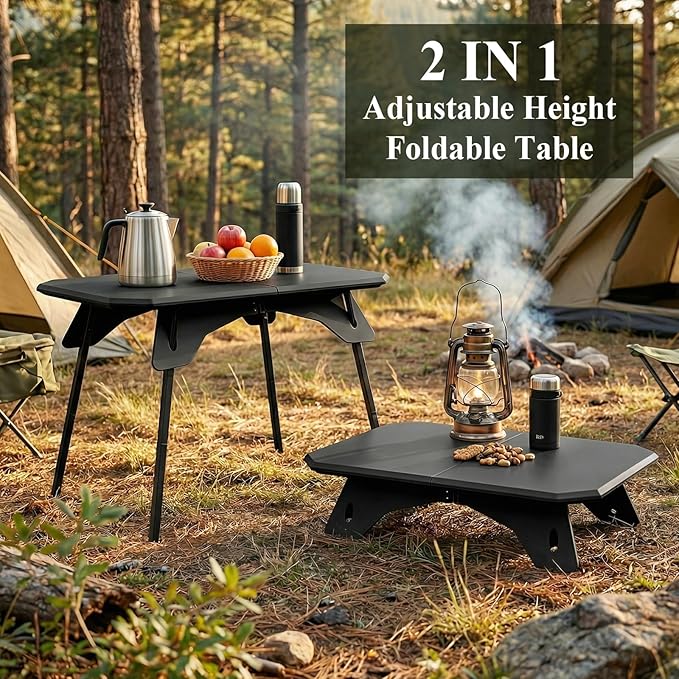 LiveGo Outdoor Foldable Camping Table Portable Lightweight Picnic Table with Height Adjustable Legs Collapsible &amp Carry Bag Dining Table for Kitchen Garden Beach Fishing BBQ Indoor Outdoor
