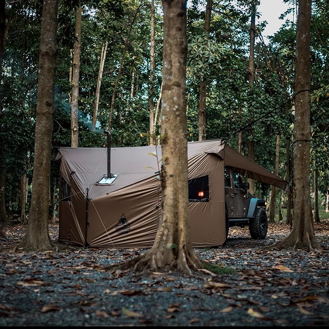 OneTigris COZSHACK Hot Tent Large Spacious 4 Person Tent with Stove Jack Windproof Waterproof Tent for Wood Stove Bushcraft Camping Travel Truck Family