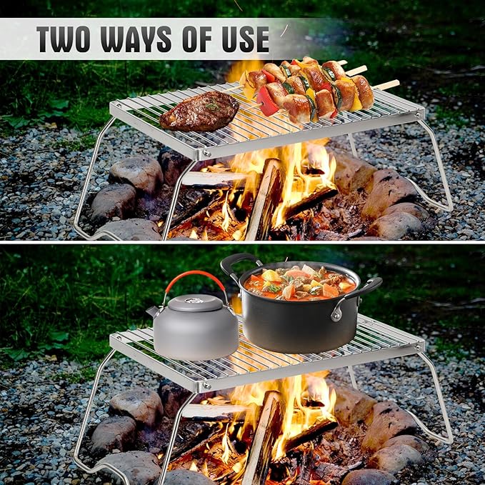 ZORMY 13 Folding Campfire Grill 304 Stainless Steel Firepit Grill Grate Heavy Duty Portable Camping Grill with Carrying Bag Gas BBQ Grill Grate for Backpacking Hiking Picnics (Medium)